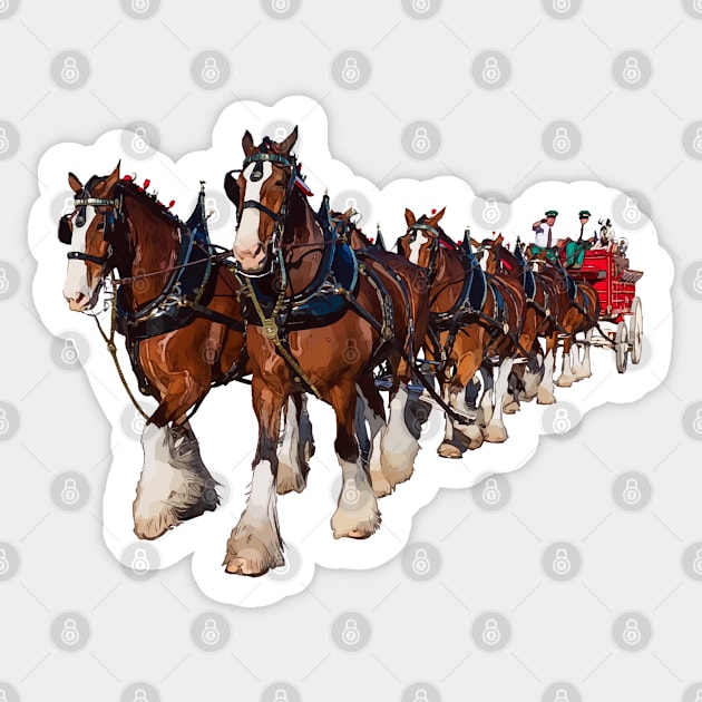 Clydesdale Eight Horse Hitch Sticker by Lakeric